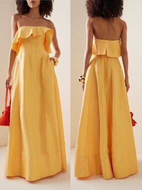 Aje Shallows Linen Blend Strapless Maxi Dress Marigold Butter Yellow